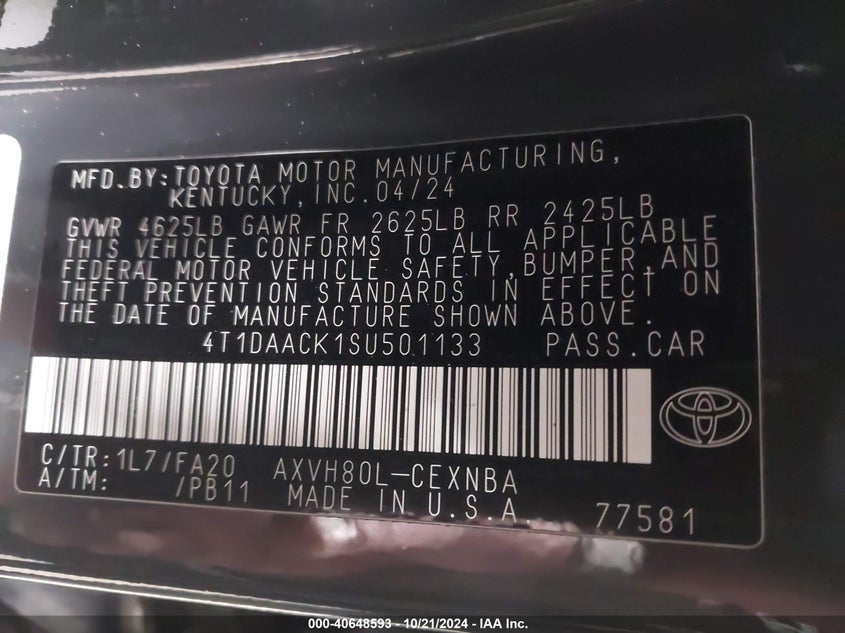 VIN 4T1DAACK1SU501133 2025 TOYOTA CAMRY LE