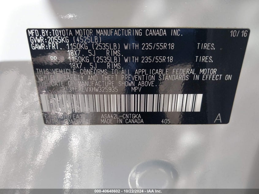 2017 TOYOTA RAV4 LIMITED - 2T3YFREVXHW325935