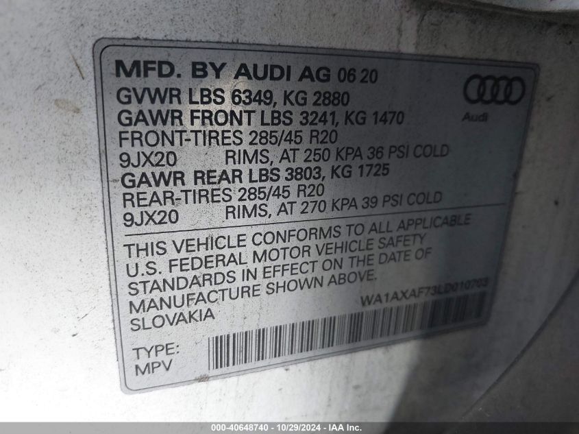 WA1AXAF73LD010703 Audi Q7 PREMIUM 9