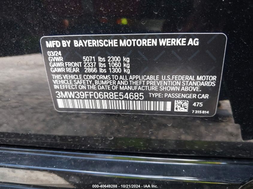 VIN 3MW39FF06R8E54685 2024 BMW 3 SERIES no.9