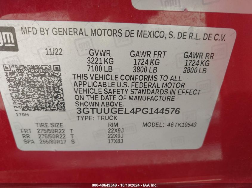 2023 GMC Sierra 1500 4Wd Short Box Denali VIN: 3GTUUGEL4PG144576 Lot: 40649349