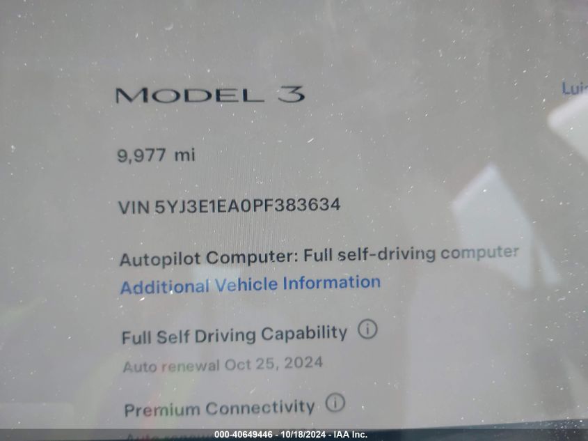 VIN 5YJ3E1EA0PF383634 2023 Tesla Model 3, Rear-Whee... no.14