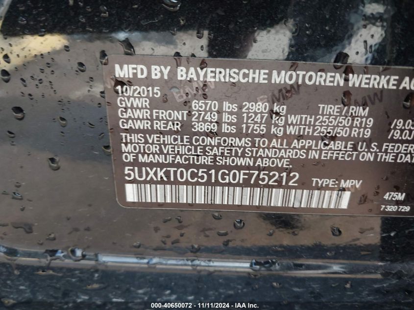 VIN 5UXKT0C51G0F75212 2016 BMW X5, Edrive Xdrive40E no.9