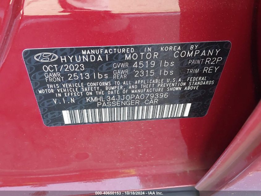 2023 Hyundai Sonata Hybrid Sel VIN: KMHL34JJ0PA079396 Lot: 40650153