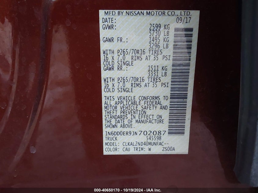 2018 NISSAN FRONTIER SV - 1N6DD0ER9JN702087