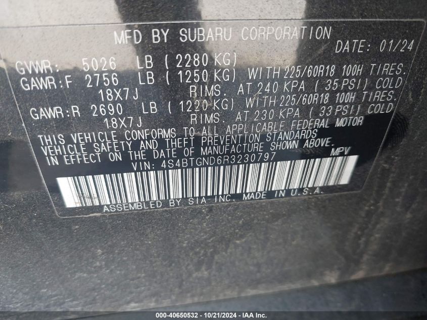 VIN 4S4BTGND6R3230797 2024 Subaru Outback, Limited Xt no.9