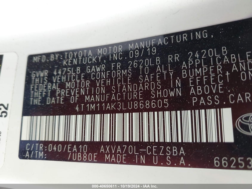 2020 TOYOTA CAMRY SE - 4T1M11AK3LU868605