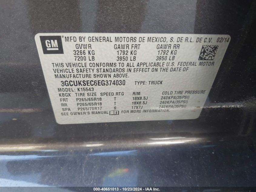 VIN 3GCUKSEC6EG374030 2014 CHEVROLET SILVERADO 1500 no.9