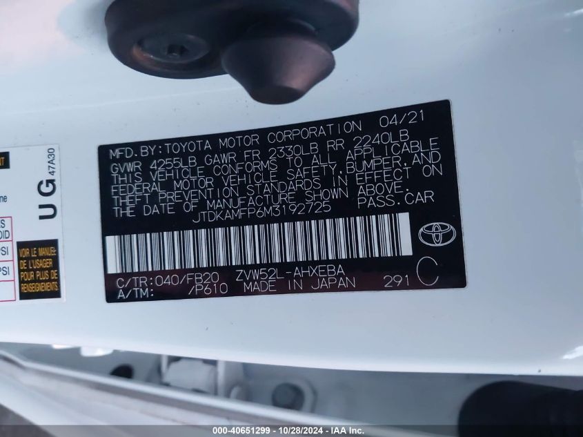 2021 TOYOTA PRIUS PRIME LE - JTDKAMFP6M3192725