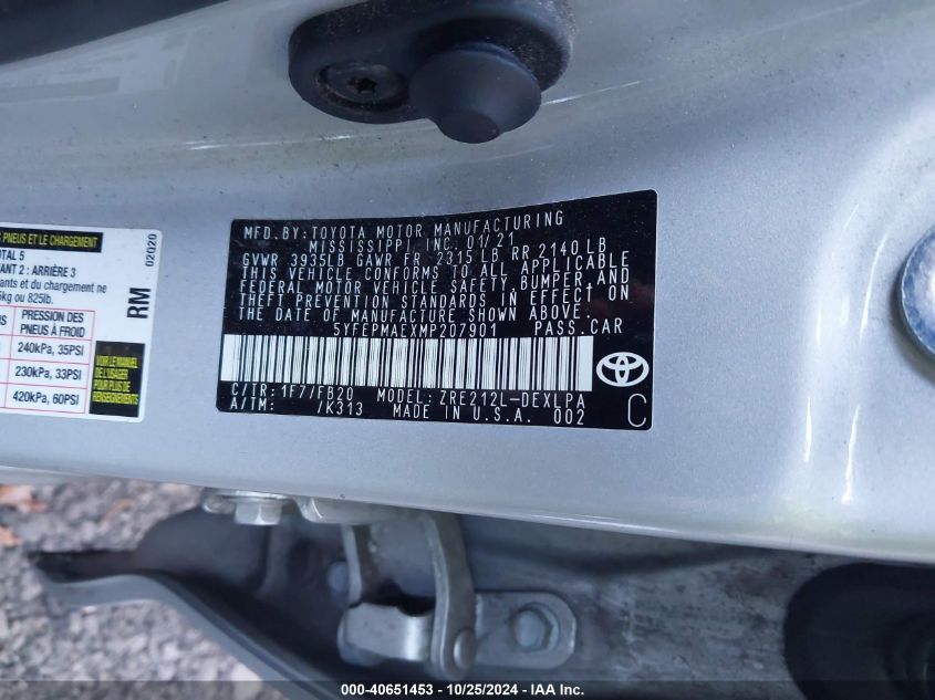 2021 TOYOTA COROLLA LE - 5YFEPMAEXMP207901