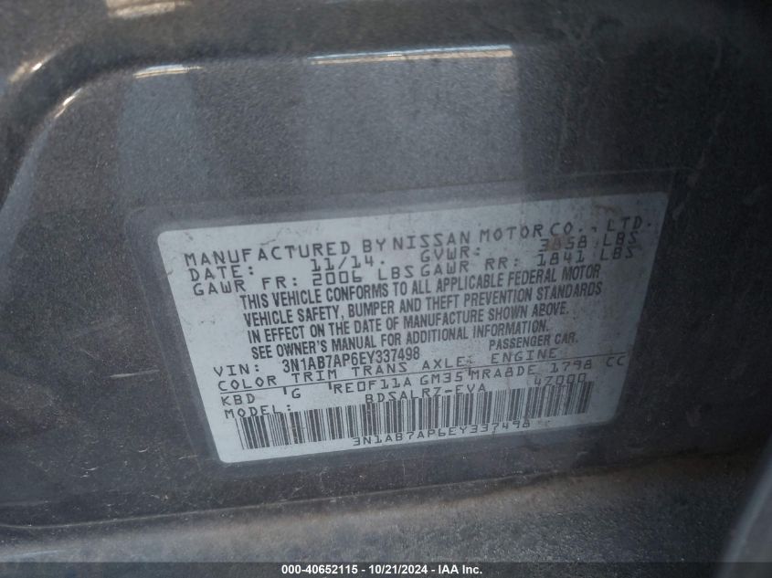 VIN 3N1AB7AP6EY337498 2014 NISSAN SENTRA no.9