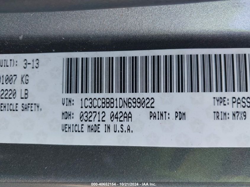 2013 CHRYSLER 200 TOURING - 1C3CCBBB1DN699022