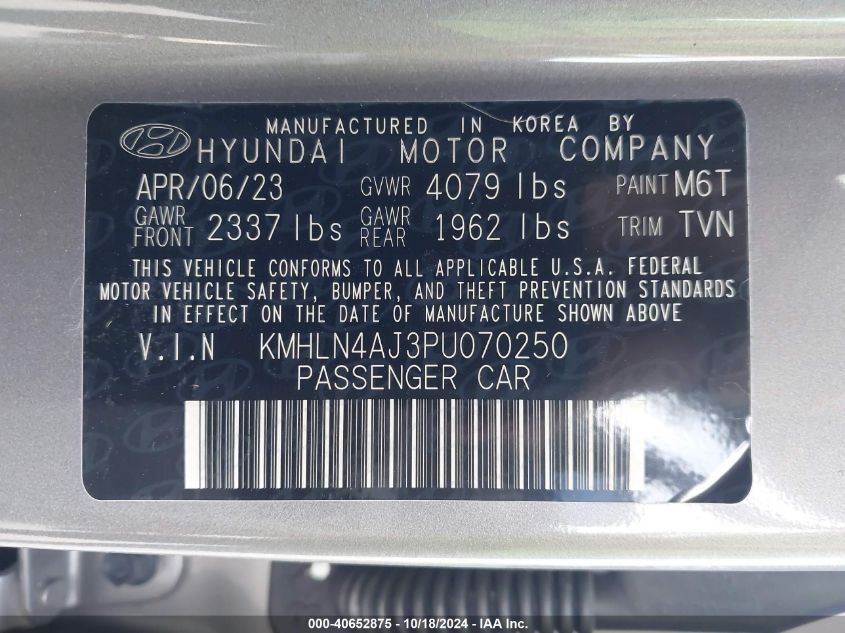 2023 Hyundai Elantra Hybrid Limited VIN: KMHLN4AJ3PU070250 Lot: 40652875