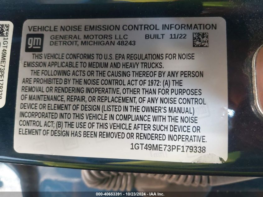 2023 GMC Sierra 2500Hd 4Wd Standard Bed Sle VIN: 1GT49ME73PF179338 Lot: 40653391