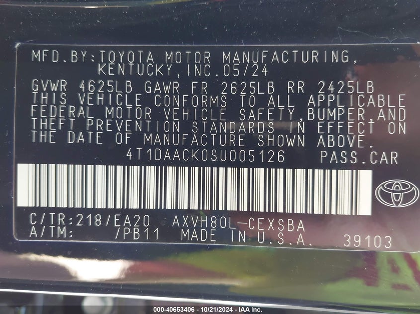 2025 TOYOTA CAMRY SE - 4T1DAACK0SU005126