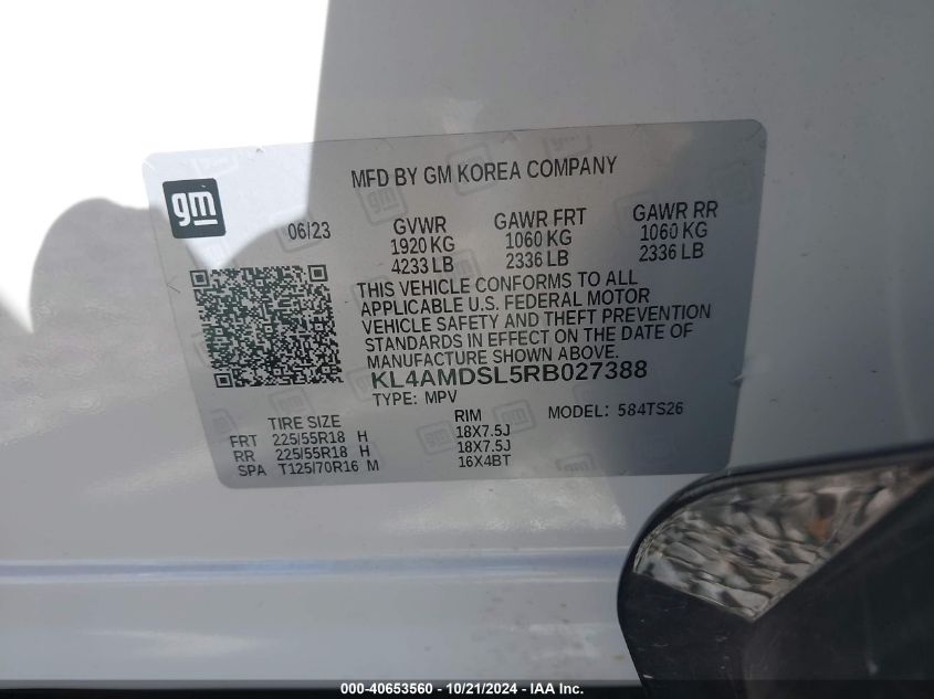 2024 Buick Encore Gx Sport Touring Fwd VIN: KL4AMDSL5RB027388 Lot: 40653560