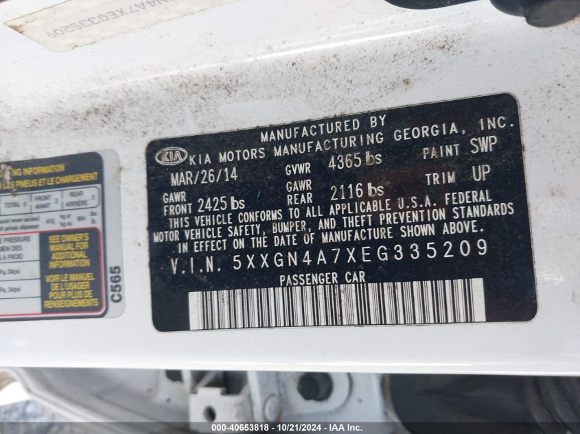 2014 KIA OPTIMA VIN: 5XXGN4A7XEG335209
