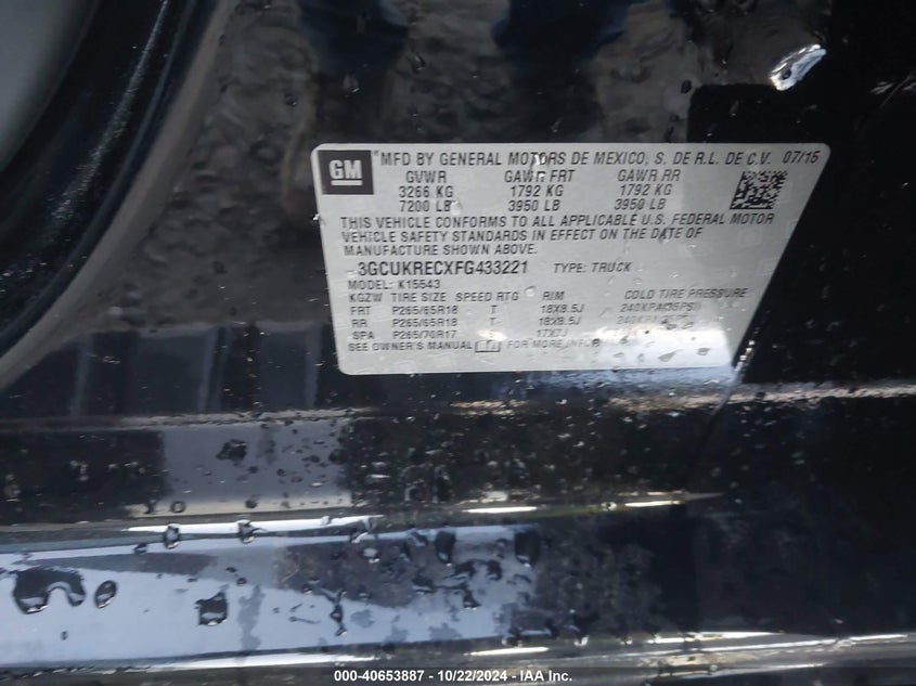 2015 CHEVROLET SILVERADO 1500 2LT - 3GCUKRECXFG433221