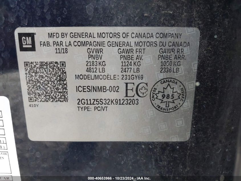 VIN 2G11Z5S32K9123203 2019 Chevrolet Impala, LT no.9