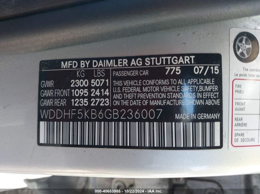 2016 Mercedes-Benz E 350 VIN: WDDHF5KB6GB236007 Lot: 40653985