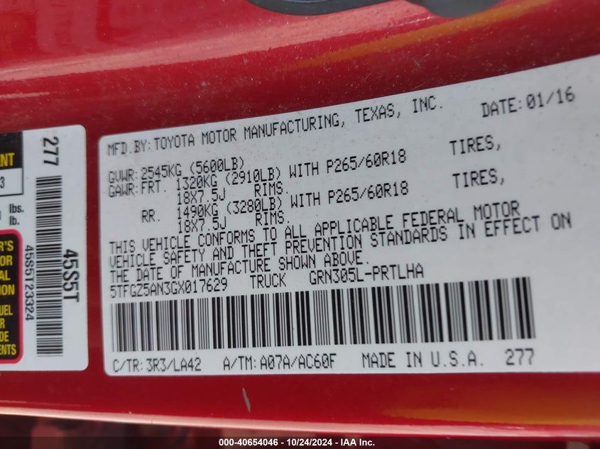 2016 TOYOTA TACOMA LIMITED - 5TFGZ5AN3GX017629