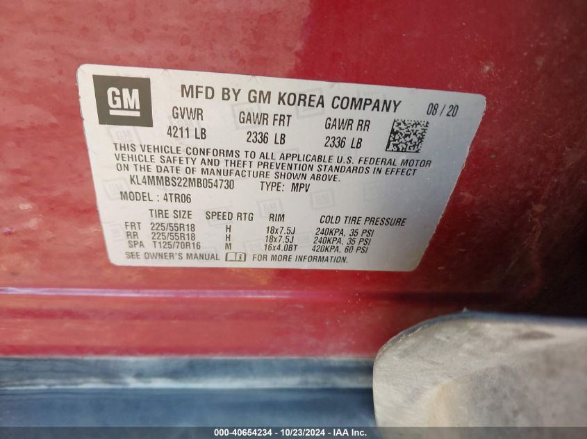 2021 Buick Encore Gx Fwd Preferred VIN: KL4MMBS22MB054730 Lot: 40654234