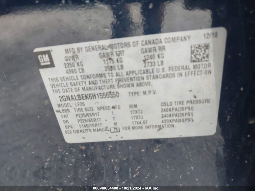 VIN 2GNALBEK6H1556550 2017 CHEVROLET EQUINOX LS