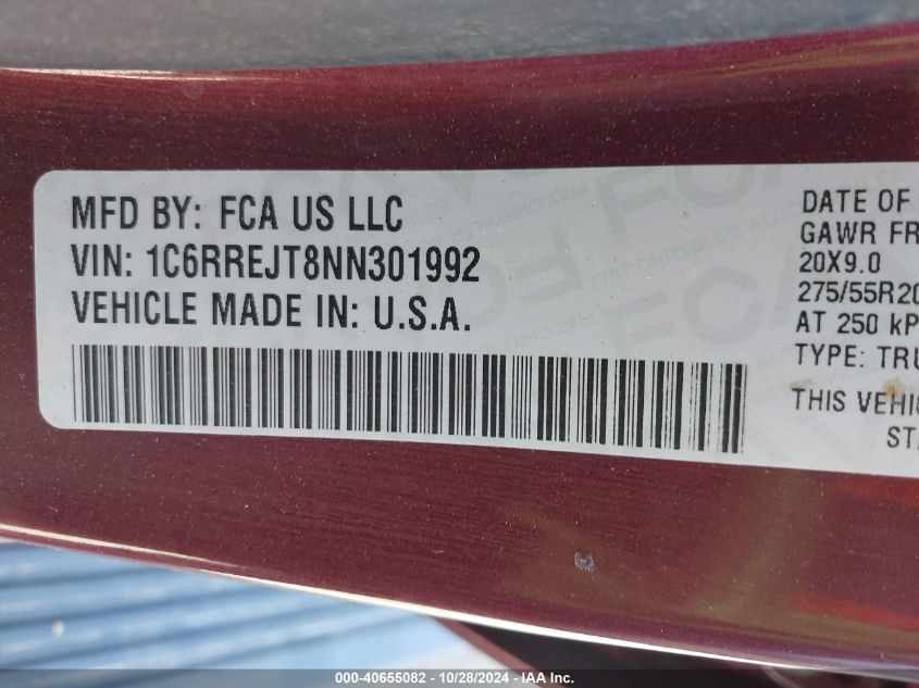 2022 Ram 1500 VIN: 1C6RREJT0NN329348 Lot: 40655082