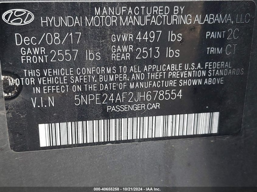 2018 HYUNDAI SONATA SE - 5NPE24AF2JH678554