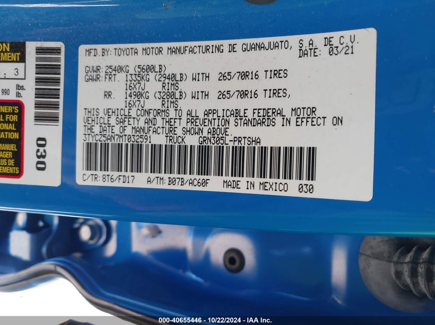 VIN 3TYCZ5AN7MT032591 2021 TOYOTA TACOMA TRD OFF-ROAD