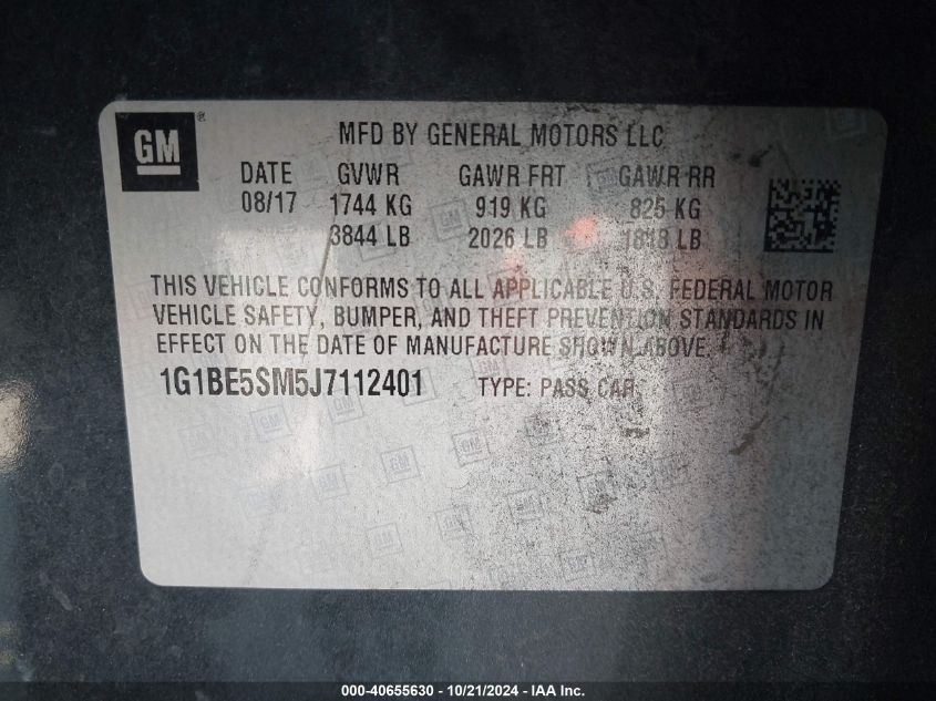 2018 Chevrolet Cruze Lt Auto VIN: 1G1BE5SM5J7112401 Lot: 40655630