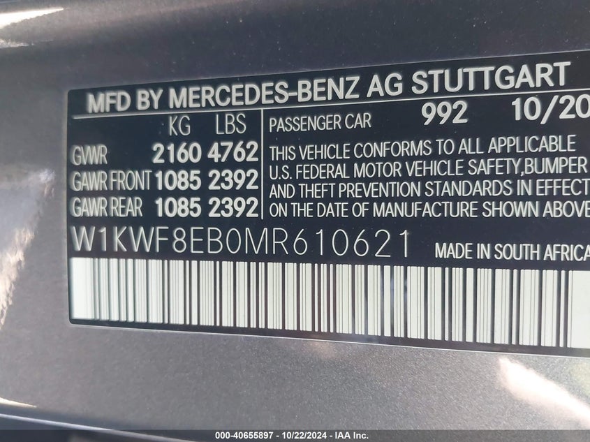 VIN W1KWF8EB0MR610621 2021 MERCEDES-BENZ C 300 4MATIC