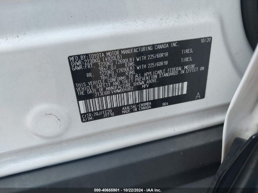 VIN 2T3E6RFV4MW004002 2021 Toyota RAV4, Hybrid Xse no.9