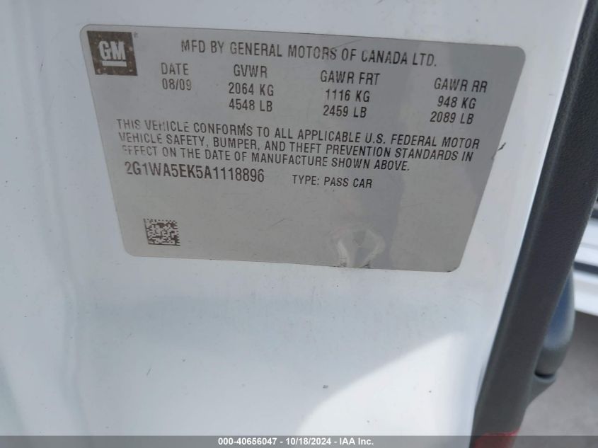 2010 Chevrolet Impala Ls VIN: 2G1WA5EK5A1118896 Lot: 40656047