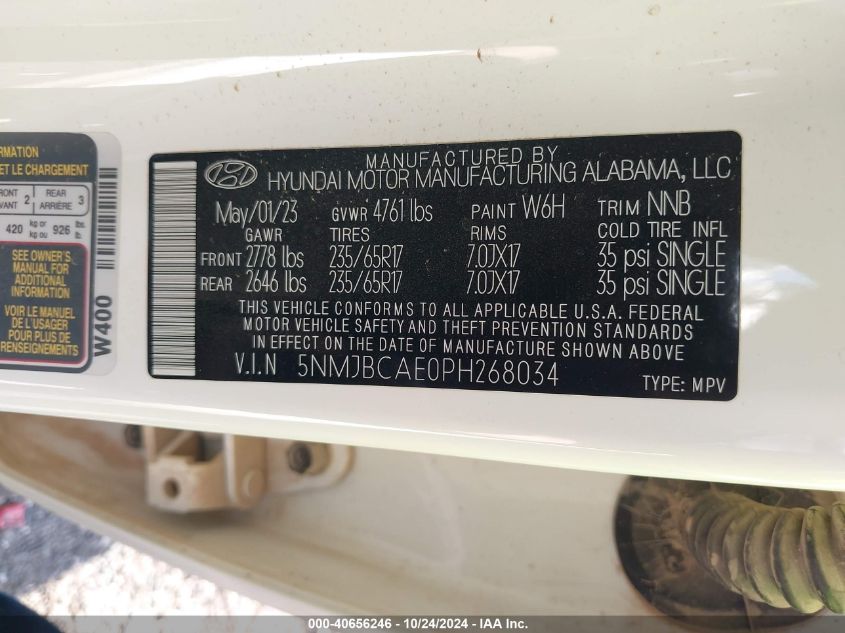 2023 Hyundai Tucson Sel VIN: 5NMJBCAE0PH268034 Lot: 40656246