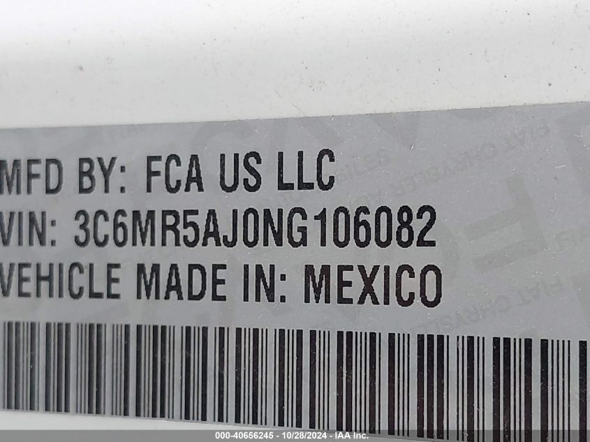 2022 Ram 2500 Tradesman 4X4 8' Box VIN: 3C6MR5AJ0NG106082 Lot: 40656245