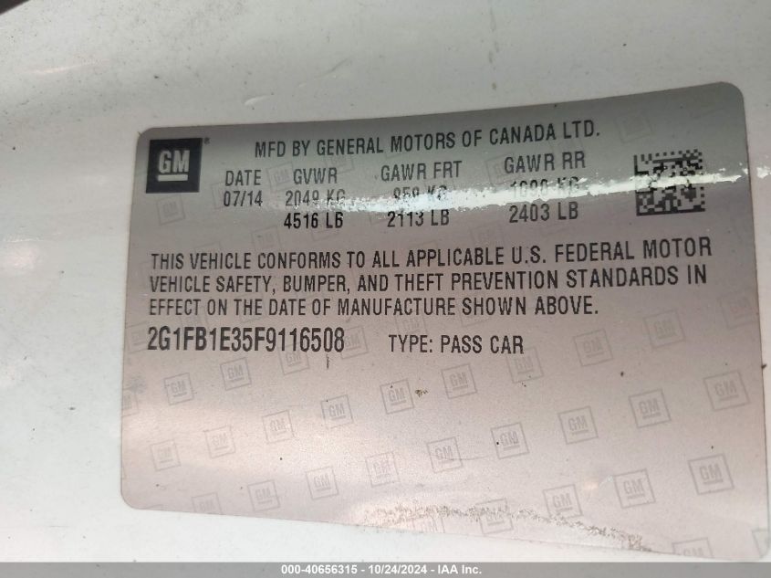 2015 CHEVROLET CAMARO 2LS - 2G1FB1E35F9116508