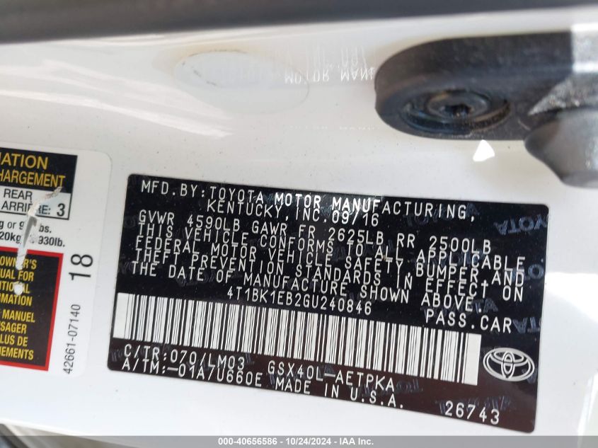 2016 TOYOTA AVALON LIMITED - 4T1BK1EB2GU240846