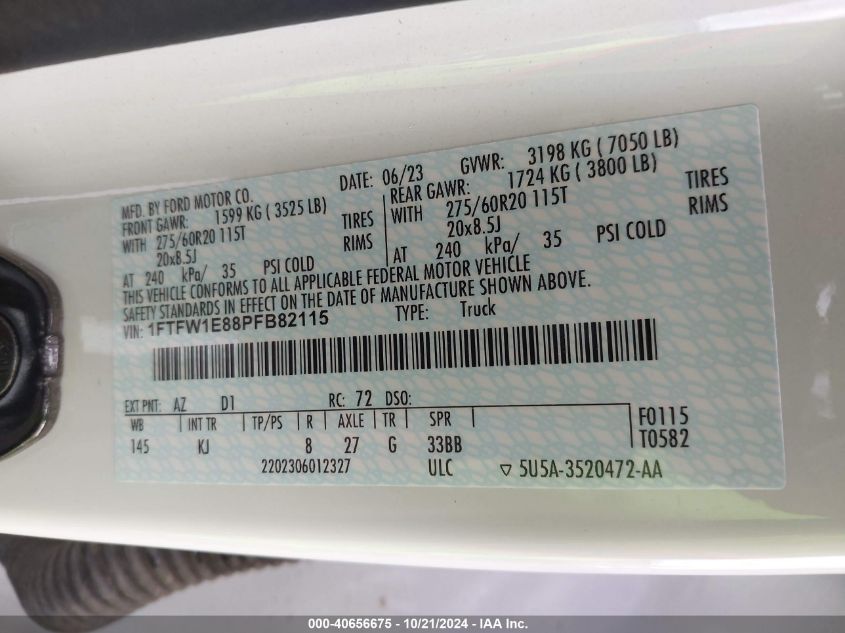 2023 Ford F-150 King Ranch VIN: 1FTFW1E88PFB82115 Lot: 40656675