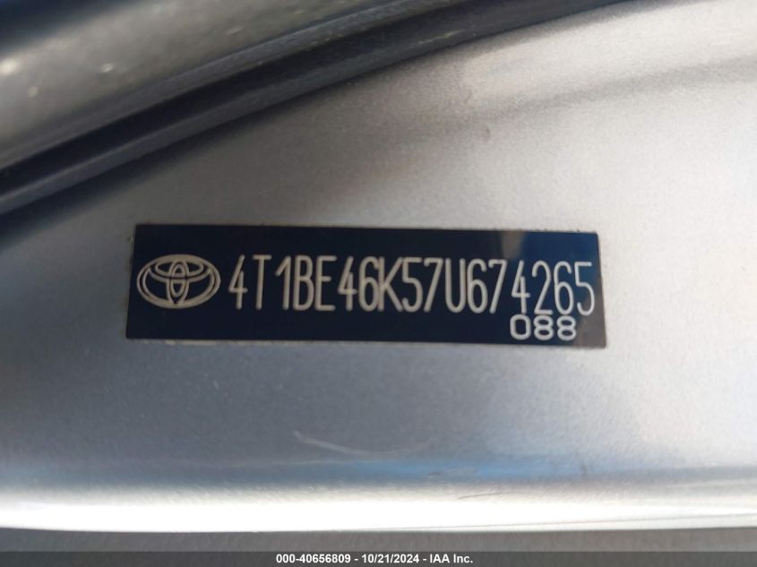 2007 Toyota Camry Le VIN: 4T1BE46K57U674265 Lot: 40656809