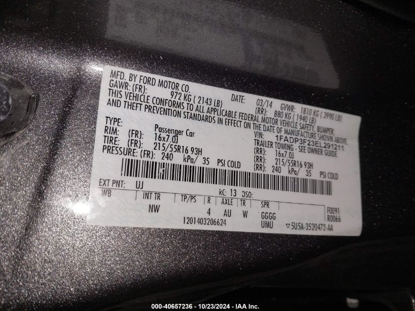 2014 FORD FOCUS SE - 1FADP3F23EL291211