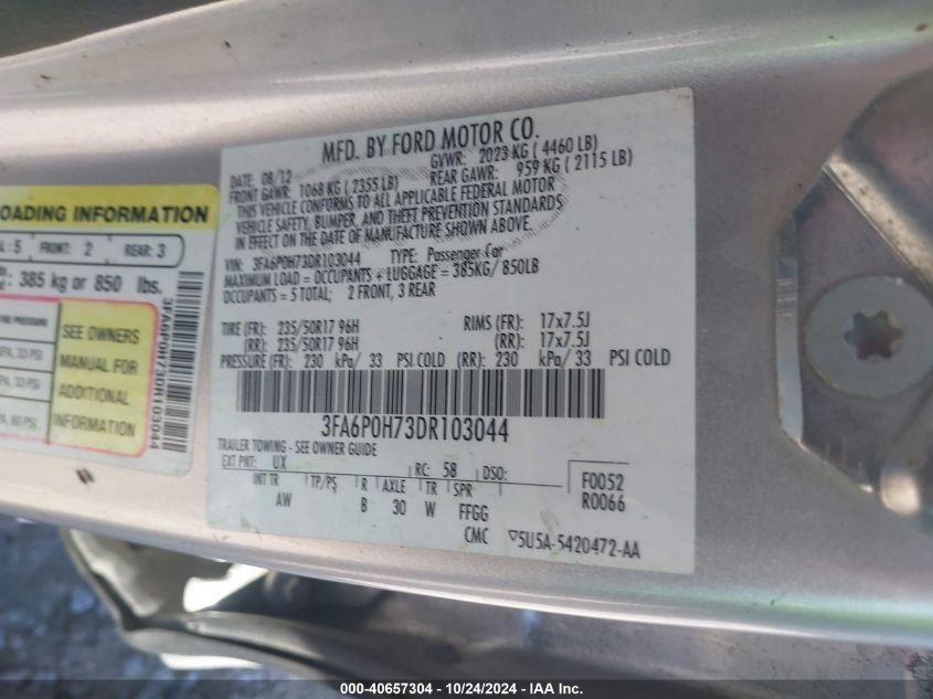 2013 FORD FUSION SE - 3FA6P0H73DR103044