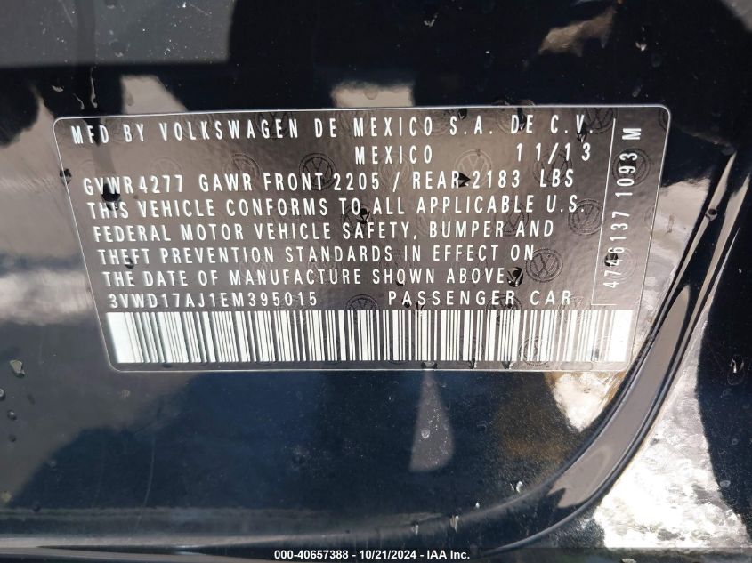 2014 Volkswagen Jetta 1.8T Se VIN: 3VWD17AJ1EM395015 Lot: 40657388