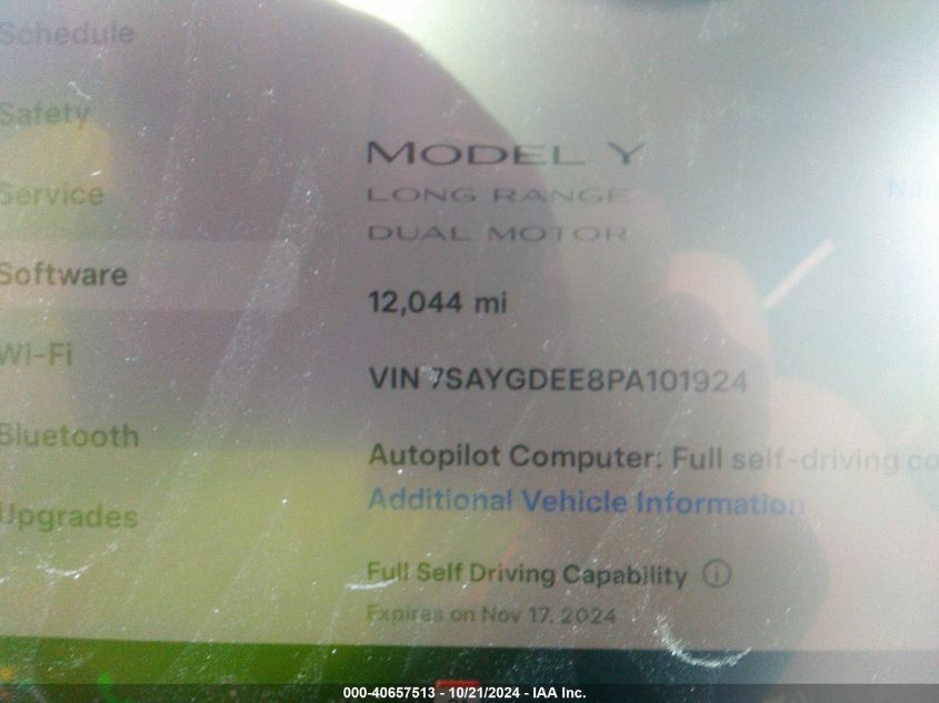 2023 Tesla Model Y Awd/Long Range Dual Motor All-Wheel Drive VIN: 7SAYGDEE8PA101924 Lot: 40657513