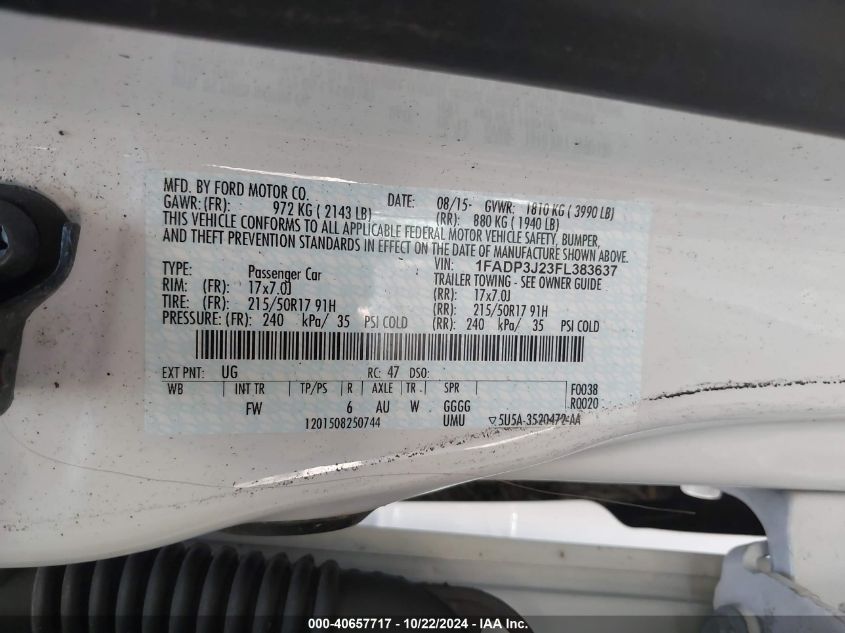 2015 FORD FOCUS VIN: 1FADP3J23FL383637