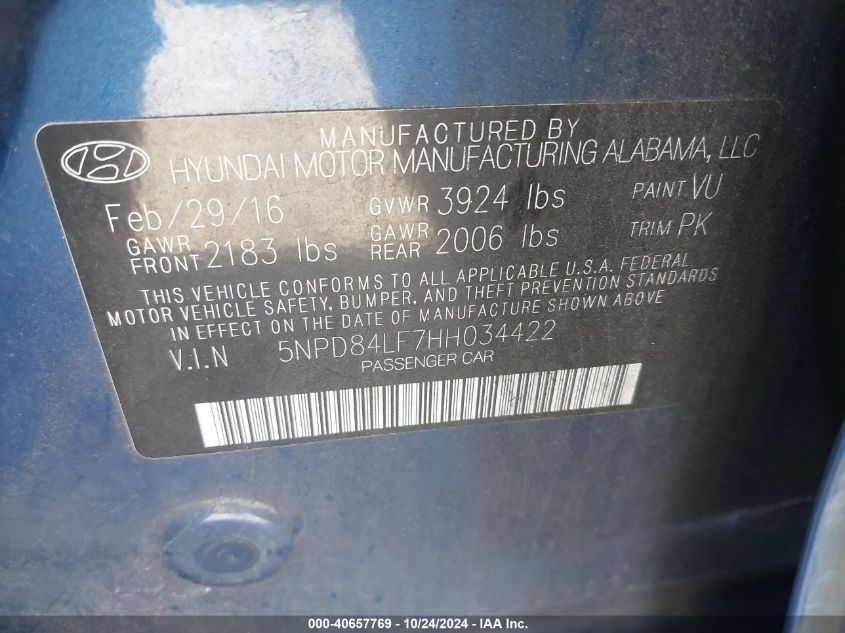 2017 HYUNDAI ELANTRA SE - 5NPD84LF7HH034422