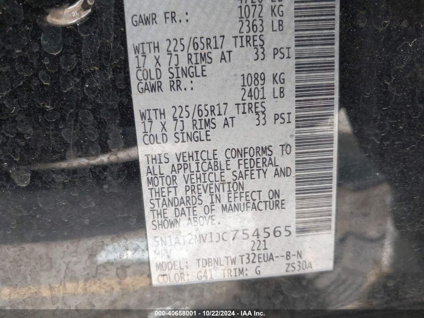 2018 NISSAN ROGUE SV - 5N1AT2MV1JC754565