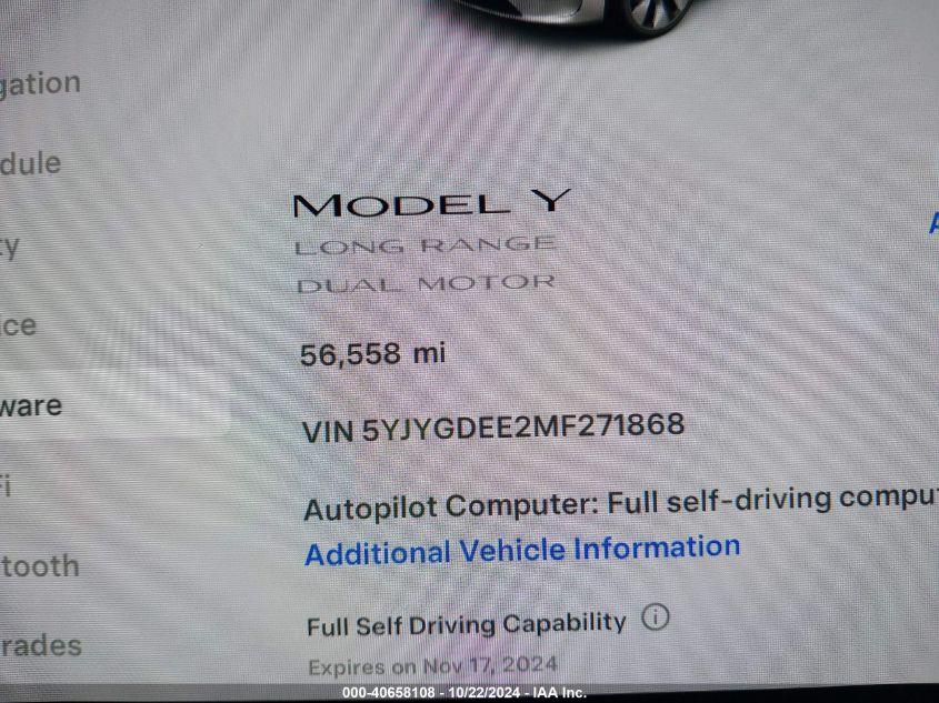 2021 TESLA MODEL Y LONG RANGE DUAL MOTOR ALL-WHEEL DRIVE - 5YJYGDEE2MF271868