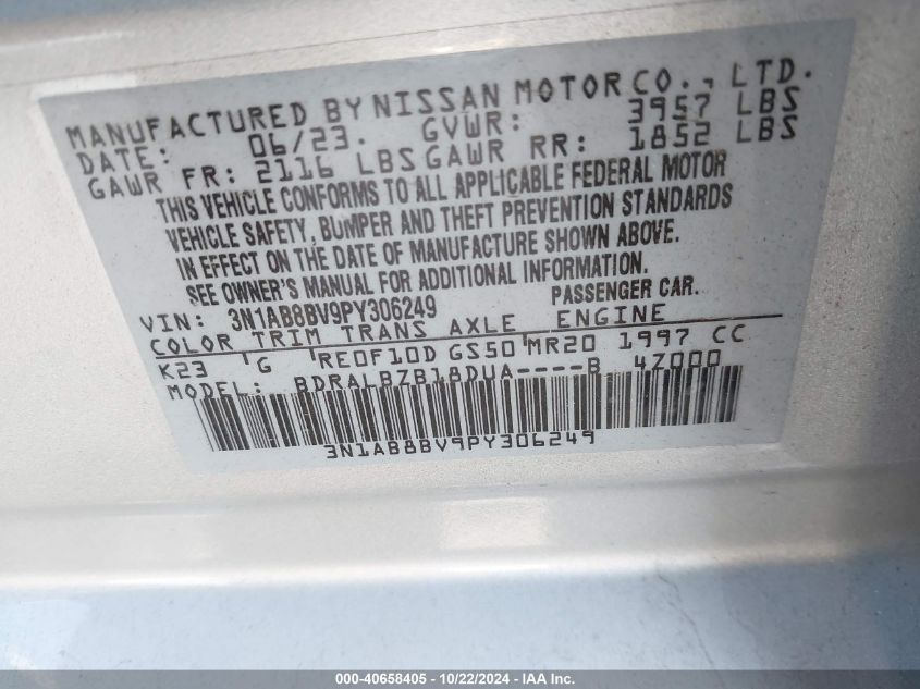 2023 NISSAN SENTRA S XTRONIC CVT - 3N1AB8BV9PY306249