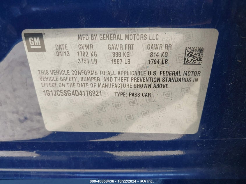 2013 CHEVROLET SONIC LT AUTO - 1G1JC5SG4D4176821